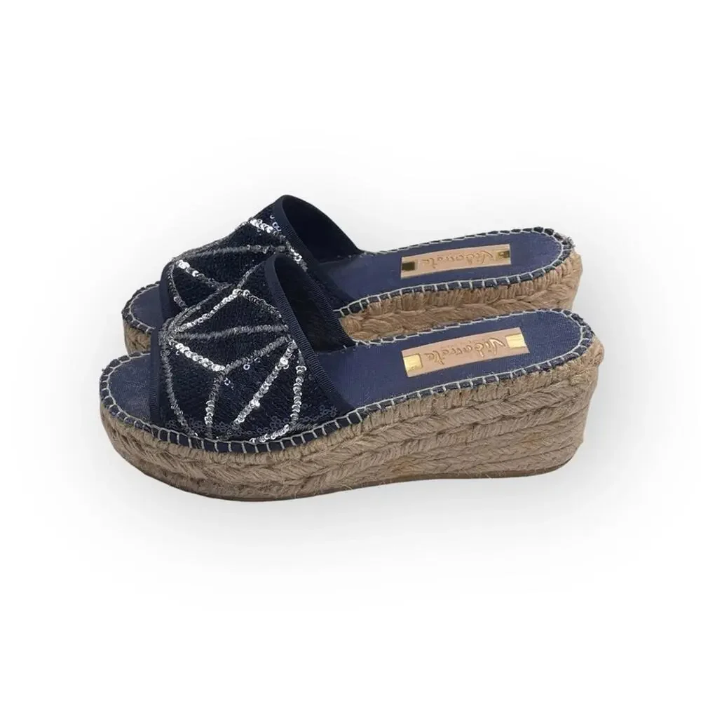 Vidorreta ☀︎︎ Handmade Starburst Sequin Platform Espadrille Sandals ☀︎︎ Navy 37
